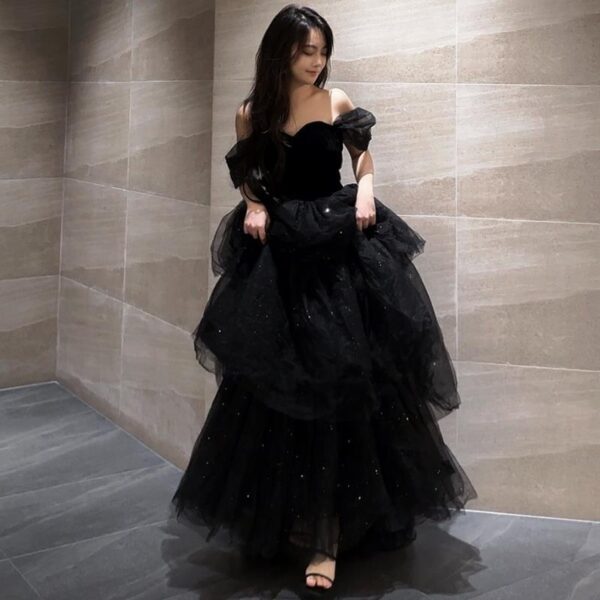 Black Evening Dress Light Luxury Minority French Style Pettiskirt - Image 3