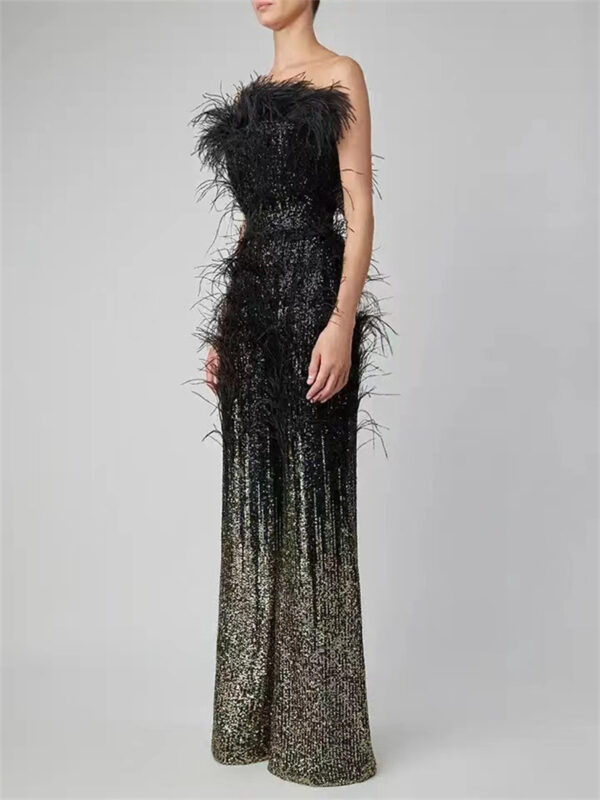 Ostrich Feather Gradient Sequin Tube Top Jumpsuit - Image 7