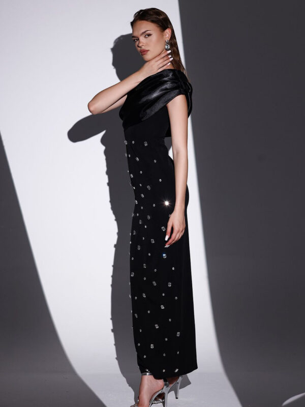 Off-shoulder Diamond Black Evening Dress - Image 6