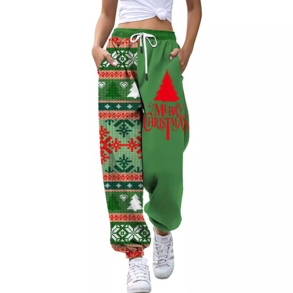 European And American Christmas High Waist Loose 3d Printed Casual Drawstring Women's Sports Casual Pants - Image 9