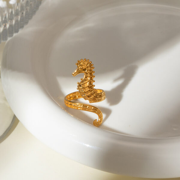 Ocean 18K Gold Stainless Steel Seahorse Opening Ring - Image 6