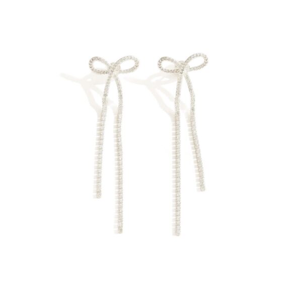 Women's Bridal Silver Bow Rhinestone Women's Pendant Earrings - Image 8