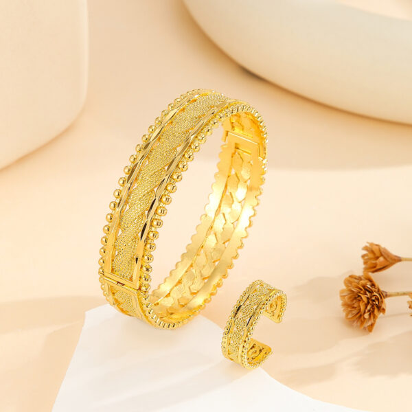 2pcs Vintage Gold Plated Bracelet, Open Bracelet Ring Jewelry, Women's Festival Wedding Jewelry Set - Image 6