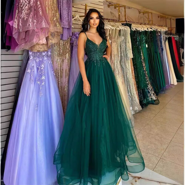 Dark Green Banquet Host Evening Dress - Image 10