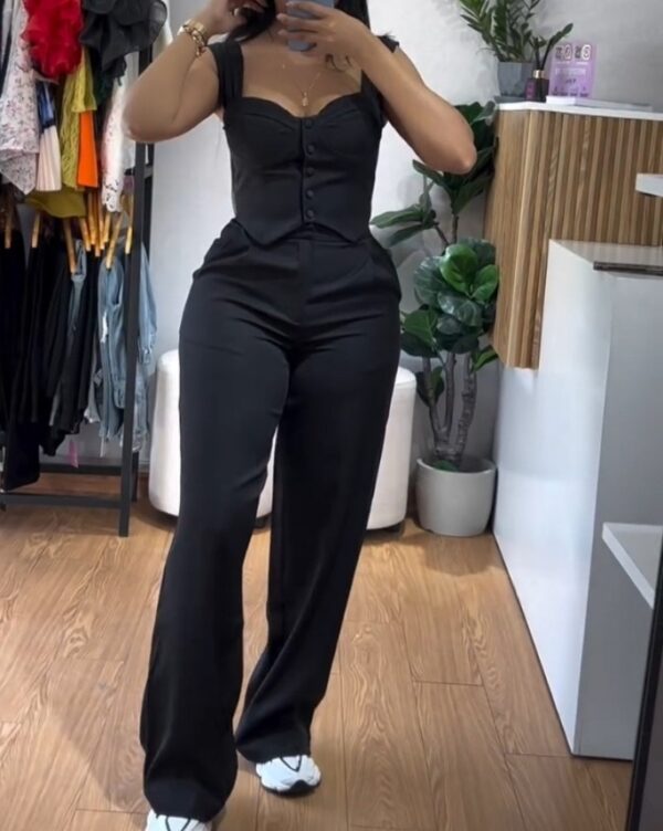 Apricot Sling Short Tight Vest Suit High Waist Wide Leg Trousers - Image 6