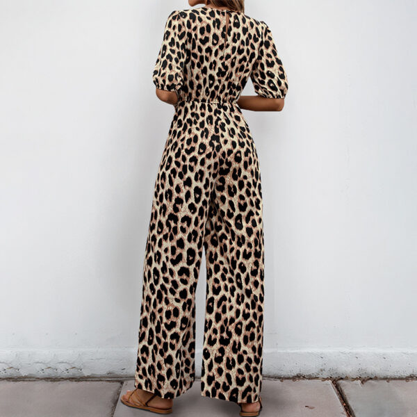 European And American Jumpsuit Tied High Waist Leopard Print One-piece Trousers - Image 2