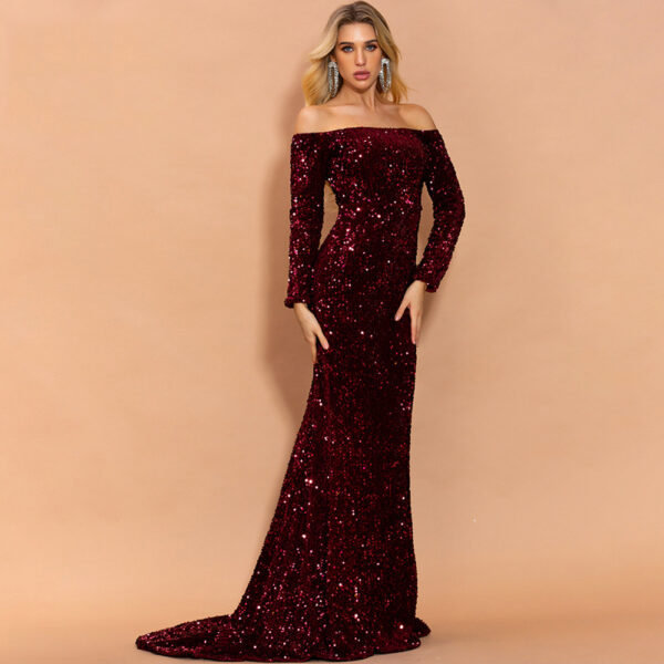 Sexy Strapless Long Sleeve Sequins Party Evening Dress - Image 9