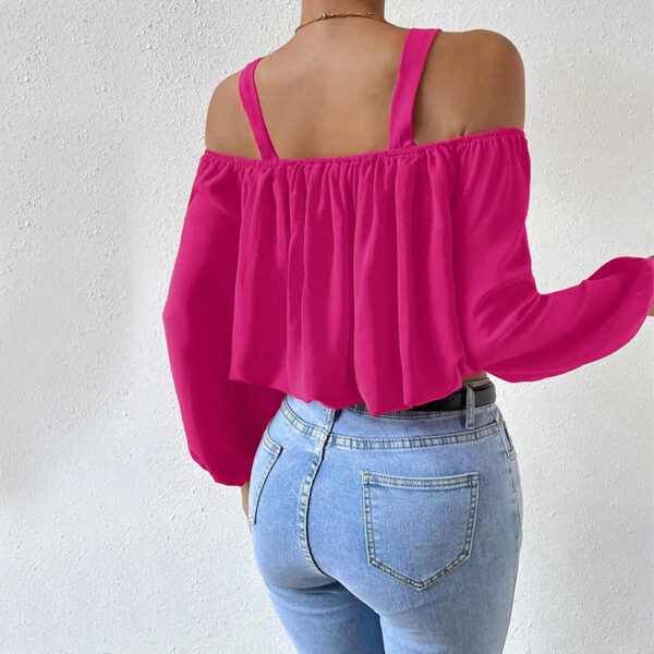 Women's Lantern Sleeve Loose Crop Top - Image 2