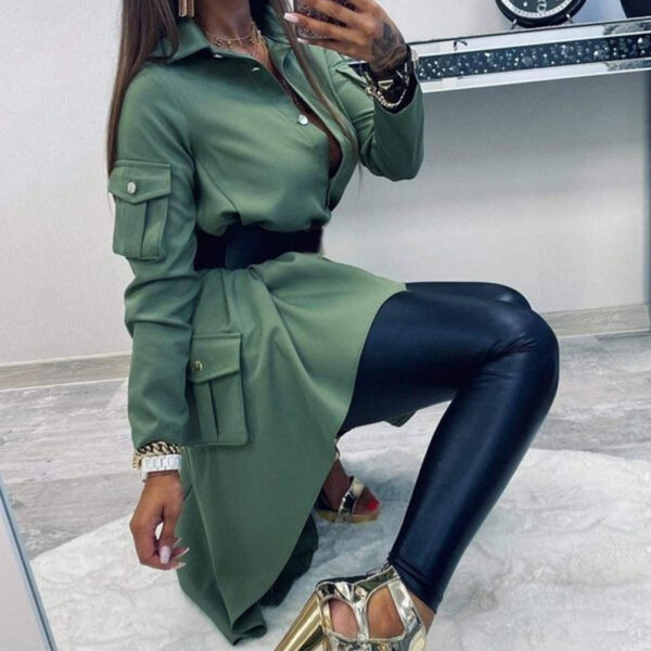 Ladies Fashion Irregular Long Sleeve Shirt Dress - Image 4