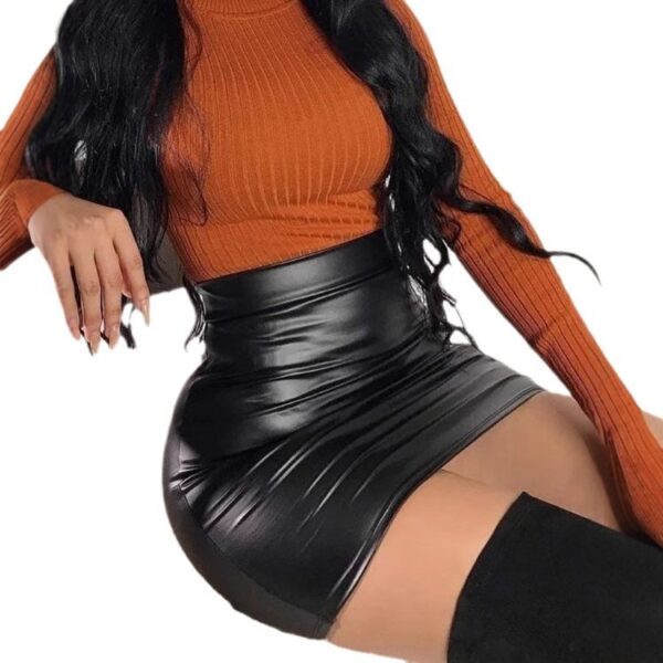 Black High Waist Tight PU Leather Skirt - Image 7