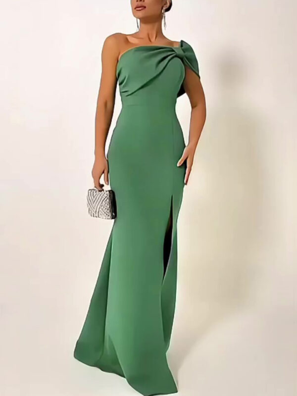 Green Bow Tube Top Evening Dress - Image 2