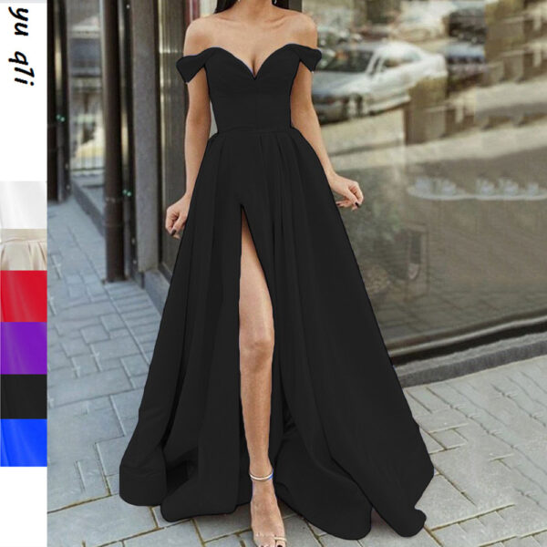 Women's Clothing Multi-color Tube Top V-neck Backless Large Swing Split Sleeveless Dress - Image 2