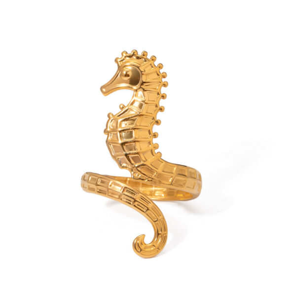 Ocean 18K Gold Stainless Steel Seahorse Opening Ring - Image 2