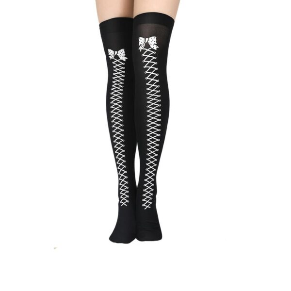 Halloween Printing Craft Spider Web Bat Skull Castle Pattern Over The Knee Stockings - Image 5