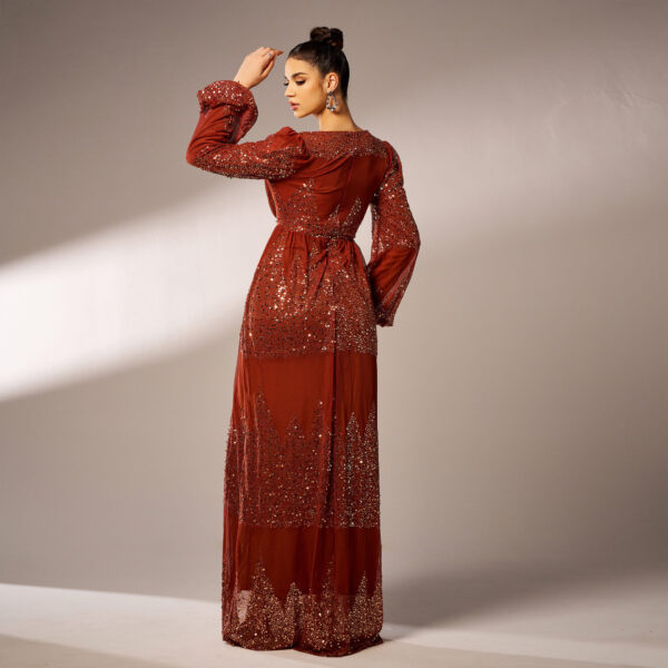 Long Sleeve V-neck Sexy Long Sequined Evening Dress - Image 3