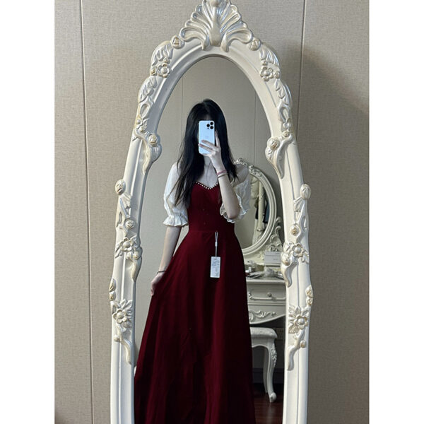 Small Plus Size Wine Red Puff Sleeve Princess High-grade Evening Dress - Image 5