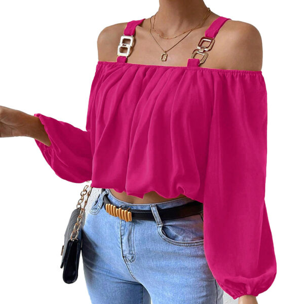 Women's Lantern Sleeve Loose Crop Top - Image 5