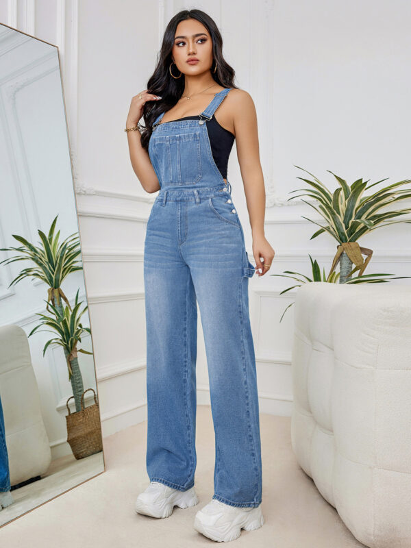 Women's Washed Denim Suspender Pants - Image 4