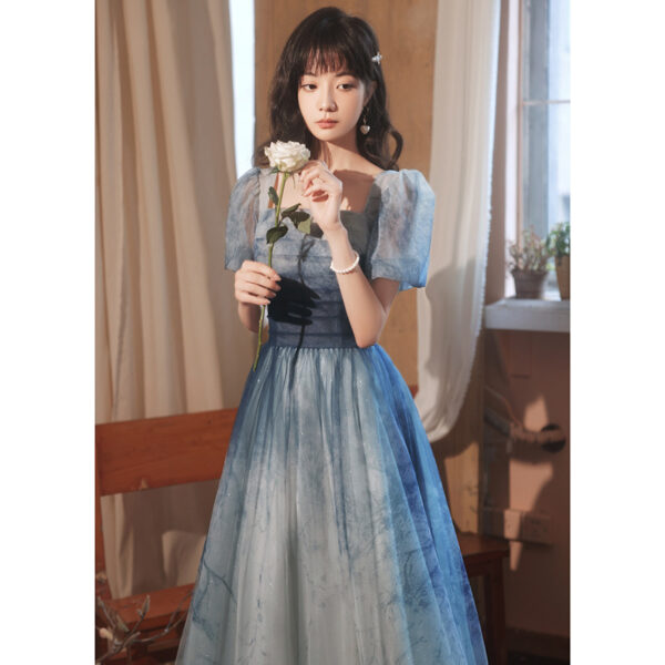 Gradient Blue Evening Elegant Socialite Ceremony Performance Banquet Dress - Image 4