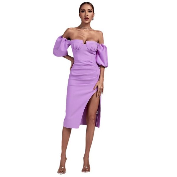 Women's Solid Color Lantern Sleeve Bandage Dress - Image 6