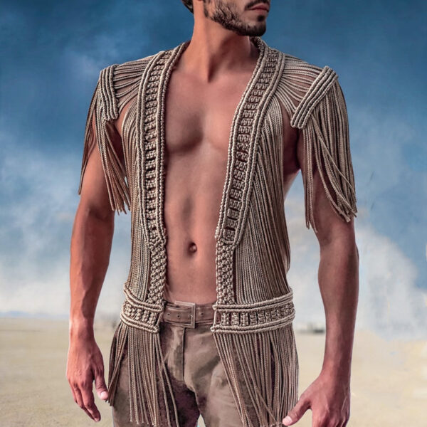 Women's Hand-woven Tassel Dress Creative Beach Travel Sexy Split Chest Wrap - Image 3