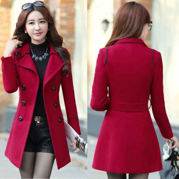 19 Autumn And Winter New Korean Style Coat Double-breasted Mid-length Slim Fit Fashion Coat Women's Clothing - Image 9