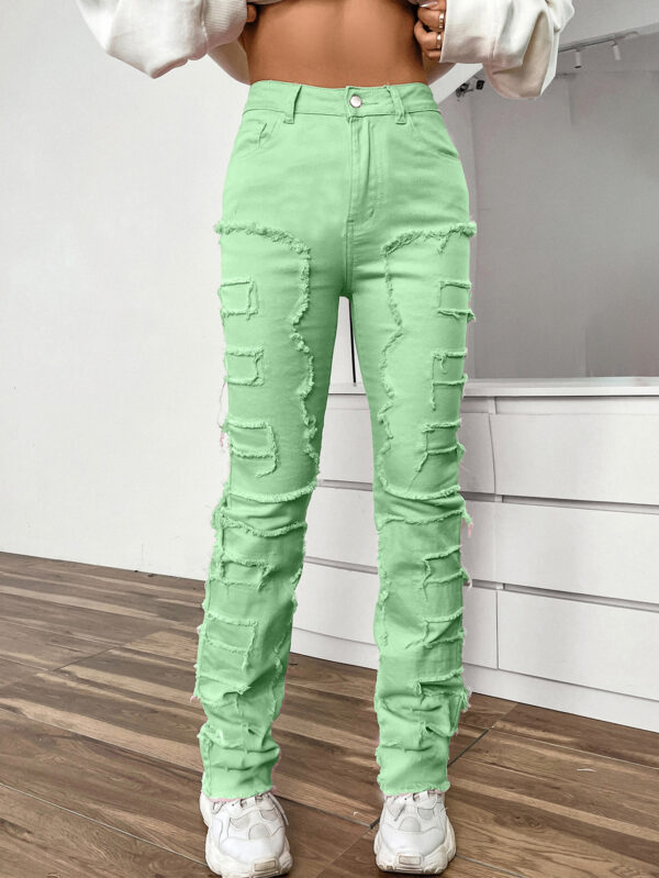 Women's Embroidered Straight-leg Pants Fashion I Stretch Patchwork Jeans - Image 10