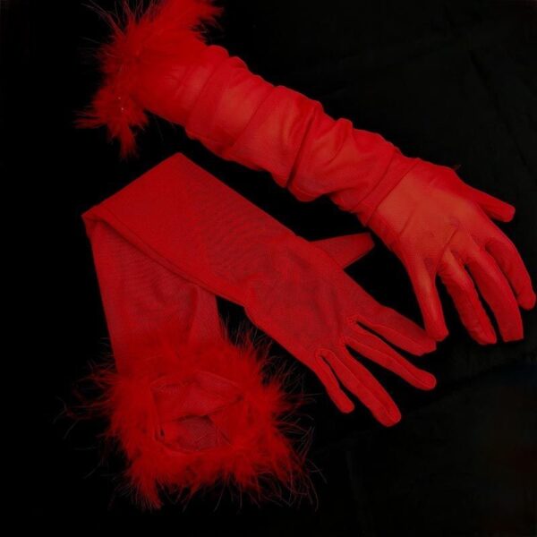 Sexy Black Silk Gloves 55CM Super Long Stretch Black Feather - Image 7