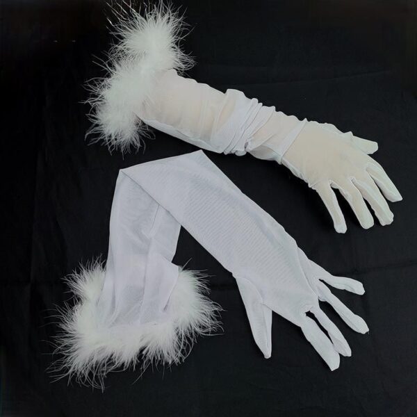Sexy Black Silk Gloves 55CM Super Long Stretch Black Feather - Image 5