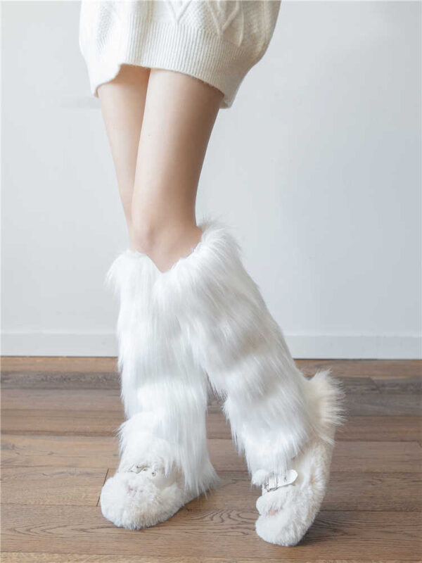 Warm White Tube Leg Warmer Fur Foot Sock - Image 3