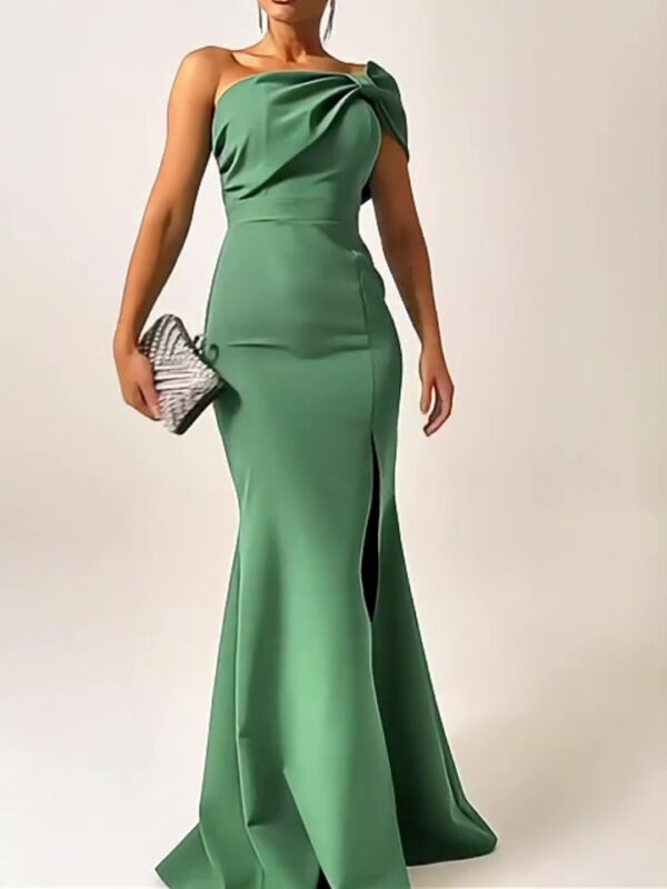 Green Bow Tube Top Evening Dress - Image 4