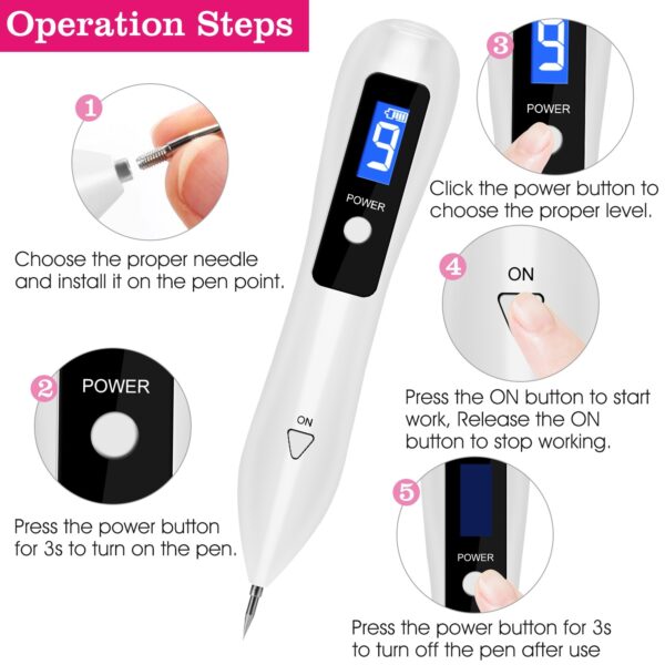 Skin Tag Repair Kit Portable Beauty Equipment Multi-Level With Home Usage USB Charging LCD Level Adjustable 6 Replaceable Needles - Image 8