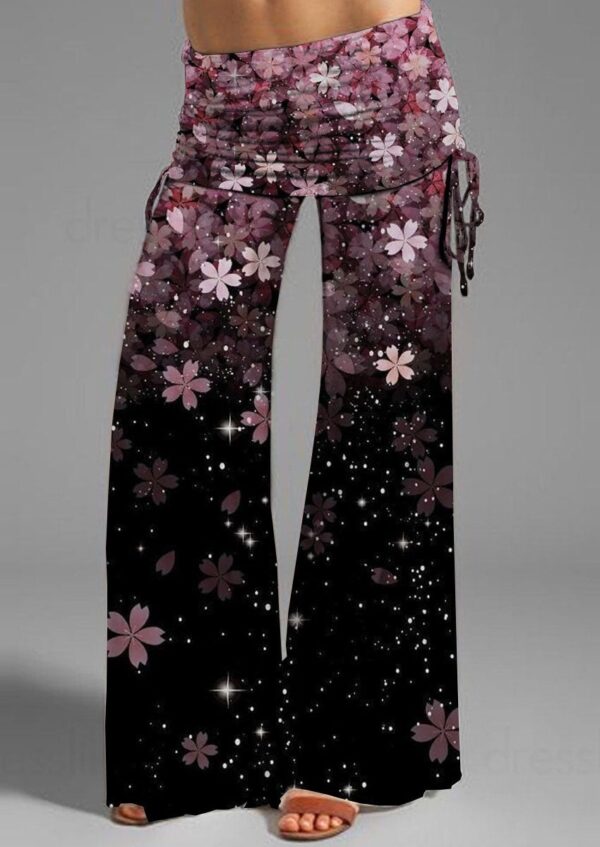 Women's Printed Casual Micro-pull Drawstring Trousers Wide-leg Pants - Image 5