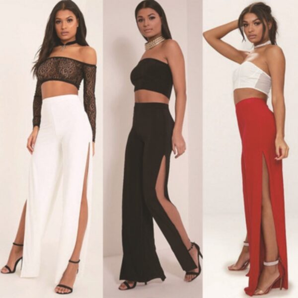 Women's Large Slit Straight-leg Trousers Pants