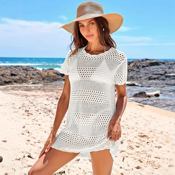 Knitted Short Sleeve Cutout Blouse Women's Swimming Vacation