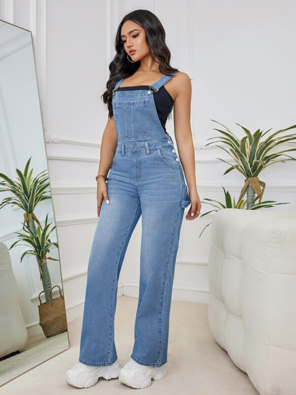 Women's Washed Denim Suspender Pants - Image 3