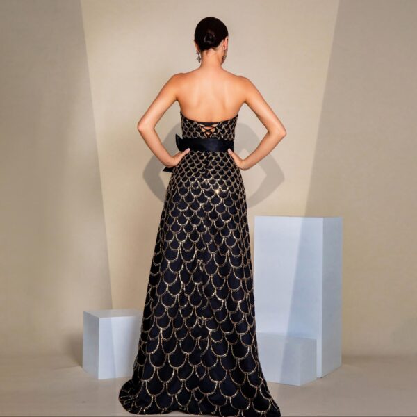 Off-neck Wrapped Chest Nipped-waist Large Swing Sequined Evening Dress - Image 2