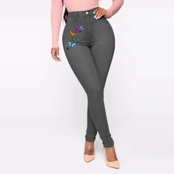 Printed Butterfly Jeans Women's European And American Style Trousers High Waist - Image 3