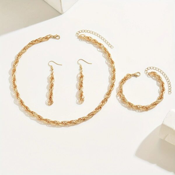 14K Gold Plated Stylish Gold Chain Link  Necklace, Bracelet, And Earring Set - Image 4