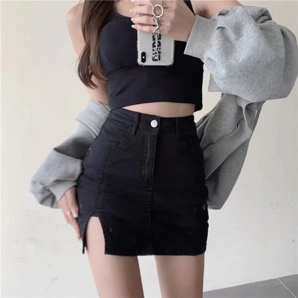 Black Denim Skirt For Women Spring