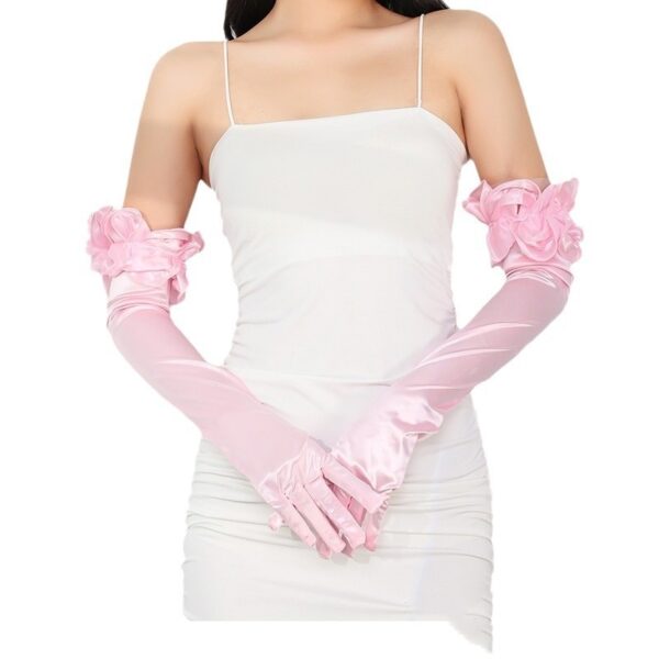 Satin Stretch Long Wedding Dress Etiquette Gloves Elegant - Image 3