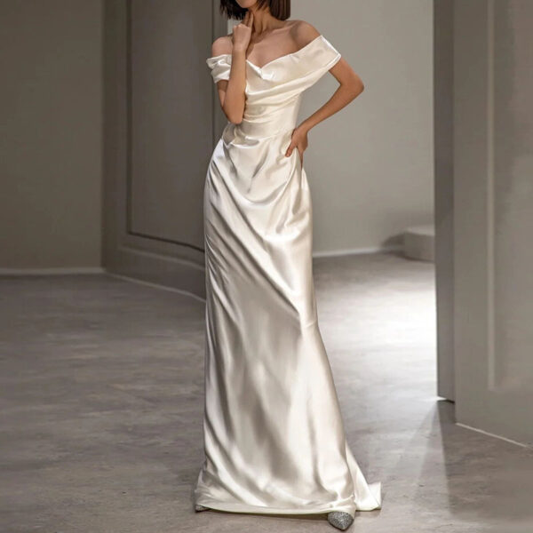 French White Off-shoulder Light Wedding Dress - Image 3