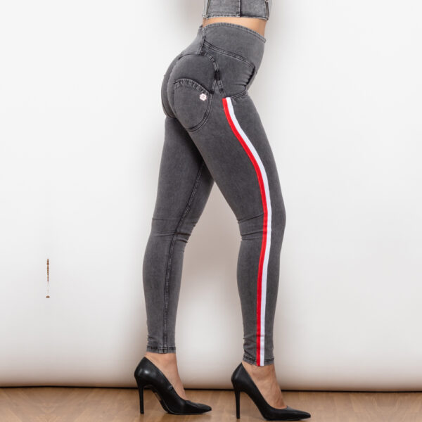 Shascullfites Melody High Waist Dark Thread Grey Jeans With Stripe Jeans Bum Lift Pants Shaping Jeggings Women Pants - Image 2