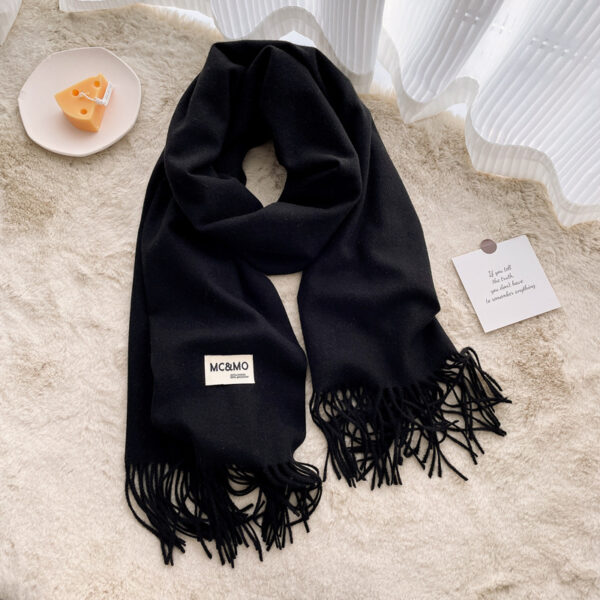 Cashmere Scarf Feel Solid Color Tassel Shawl Long Monochrome - Image 4