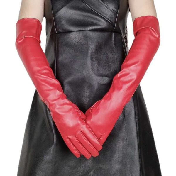 Faux Leather Long Fashion Women's Black Glossy Warm Gloves For Stage Performance - Image 8