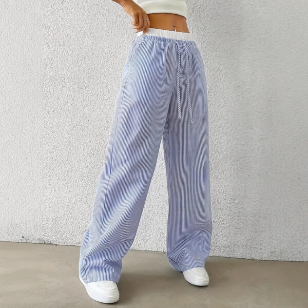 Leisure Commute Simple Blue Striped Draggle-tail Straight Trousers - Image 2