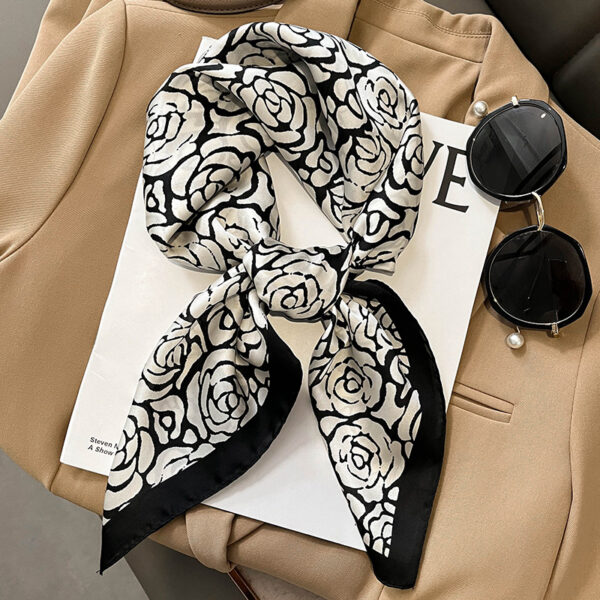 Classic Style Printed Silk Warm Shawl Decorative Hair Band Scarf - Image 10