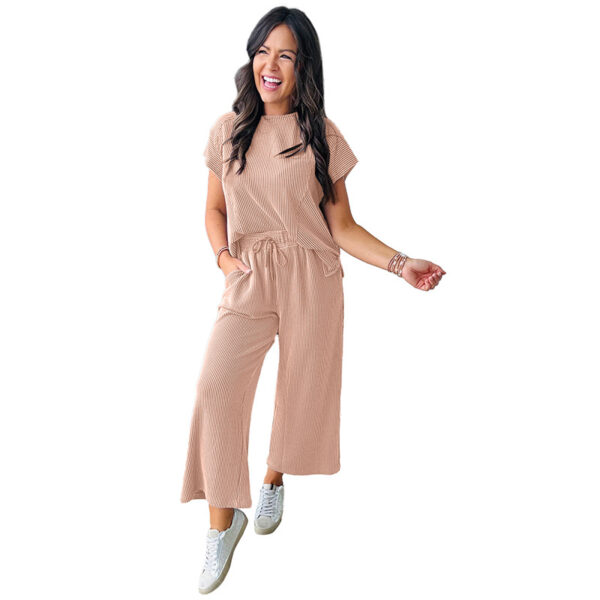 Short Sleeve Two-piece Simple Loose Knit Casual Suit - Image 4