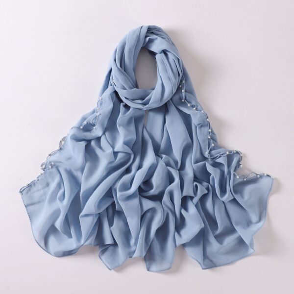 Pearl Chiffon Wavy Edge Beaded Scarf - Image 4