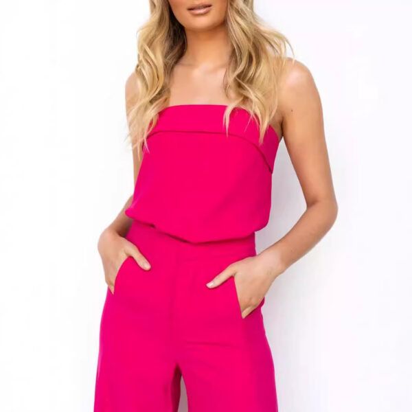 Women's Casual Off-shoulder Wrapped Chest Off-shoulder Trousers Suit - Image 3